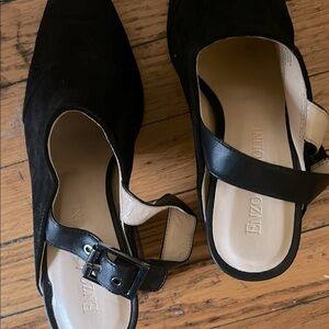 Enzo Angiolini Black Mules with Leather Strap